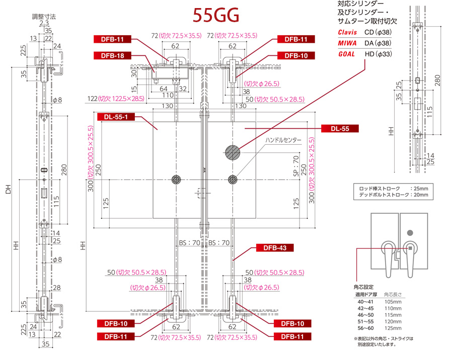SHIBUTANI 55GG隔音門鎖(雙扇用)